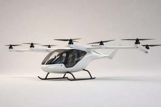 Futuristic White Air Taxi In Clean Studio Light