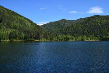 Fototapeta premium Mainskoye Reservoir scenery. Yenisei River in Khakassia, Russia