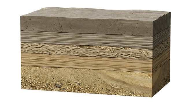 High-Resolution 3D Cross-Section of a Turbidite Bouma Sequence, Suitable for Science Education, Isolated on a White Background