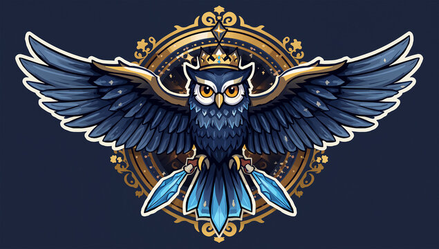フクロウと月星を組み合わせた幻想ギルドの紋章素材