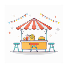 Obraz premium Flat design food stall with burger, fries, and drink
