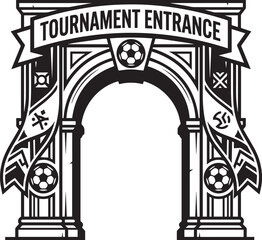 Fototapeta premium Tournament entrance arch with soccer balls and banners Vector