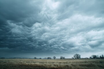 Fototapeta premium Moody atmospheric sky with dense clouds gathering over open landscape