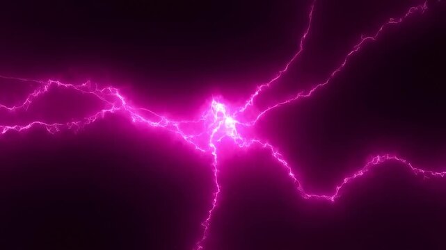 Vibrant electric pink lightning bolts dancing in dynamic night sky sequence