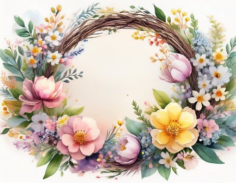 imagine a spring flower wreath in a watercolor style