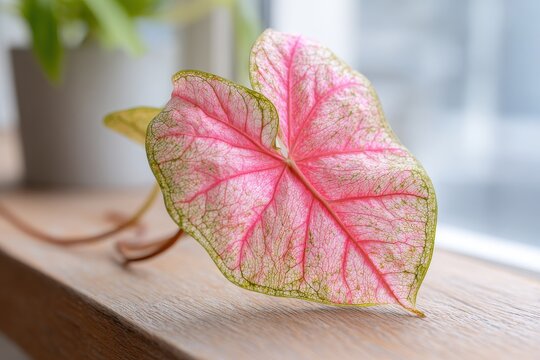 Bright pink and green caladium foliage for a lush botanical display