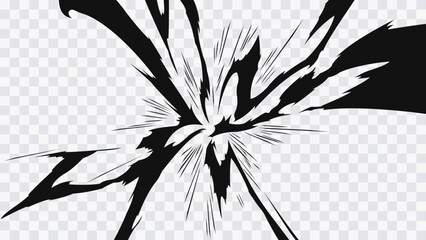 Dynamic anime impact burst with sharp energy streaks and explosive manga style motion effect. Abstract comic attack background with powerful shockwave lines isolated on transparent background. © Oleg