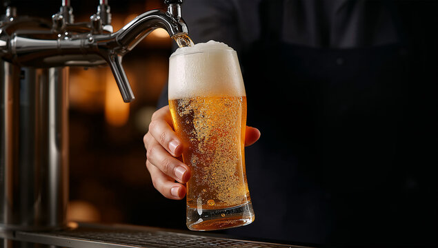 ビールを注ぐ手元と広い余白が残る飲食店向け背景