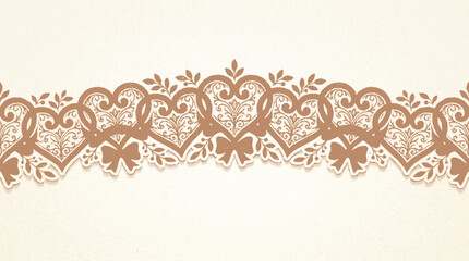Fototapeta premium Elegant romantic heart border garland with ornate lace details for wedding invitations and vintage decorative card design layouts