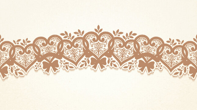 Elegant romantic heart border garland with ornate lace details for wedding invitations and vintage decorative card design layouts