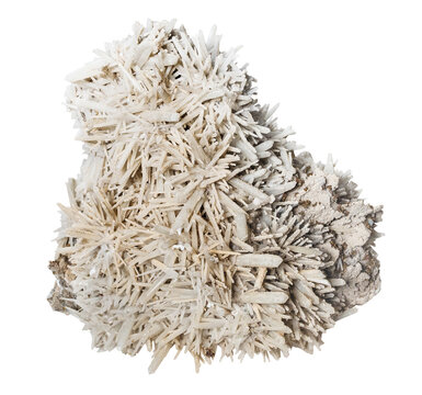 cluster of prickly crystalline quartz cutout on white background