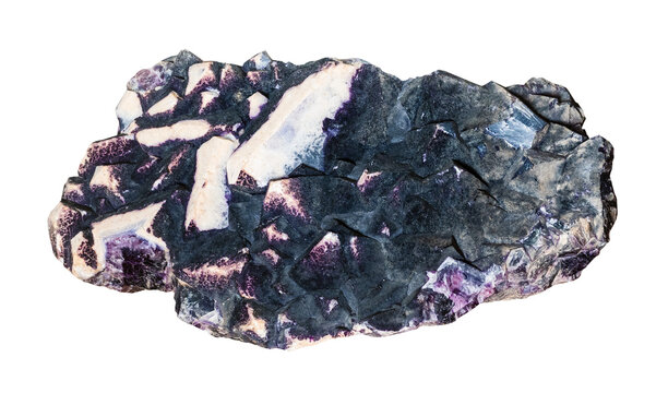 raw piece of coated fluorite rock cutout on white background