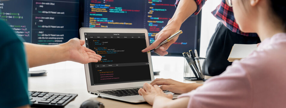 Software development programming on computer screen for brisk application and program coding