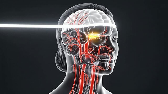3D Anatomical Illustration For Stroke Prevention Vascular Concept Highlighting Blood Flow In Transparent Head And Neck With Insights Into Brain Activity
