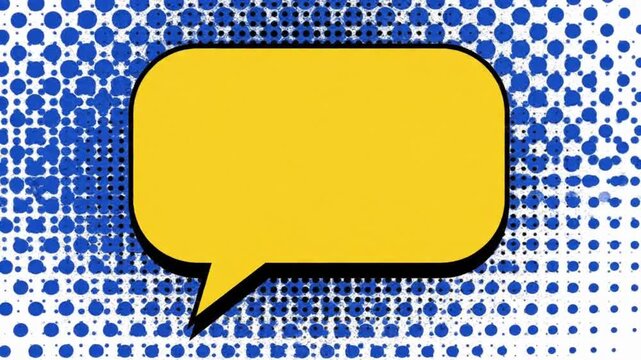 Bright pop art style speech bubble against blue dotted background with black spikes and white accents for communication and design ideas