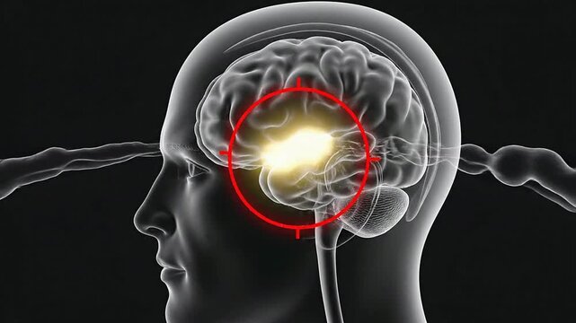 Brain Edema Concept Illustration With Transparent Head Showing Affected Brain Tissue and Neural Connections on Black Background
