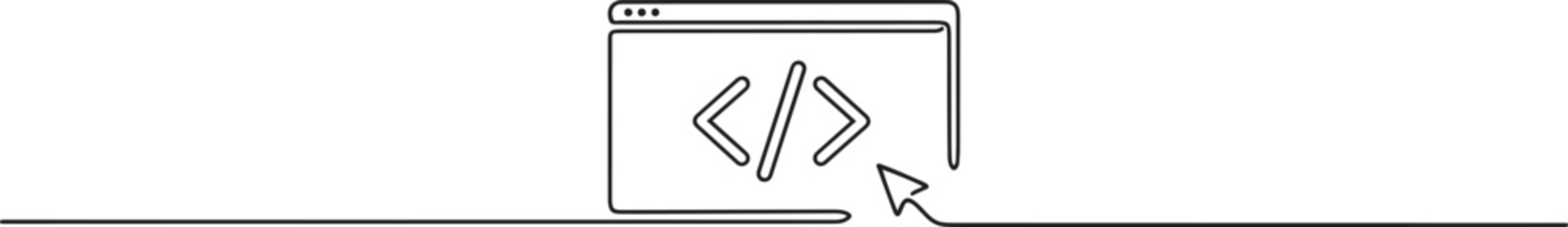Continuous one single line drawing Web Development coding Web page icon. one line art icon drawing vector