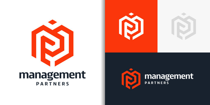 Modern Hexagonal Logo with Initial Letters M & P. ​​Abstract and symbolic Clean Typography