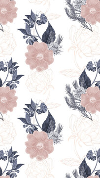 Hand drawn dull pin kand dark flower patterned background design element