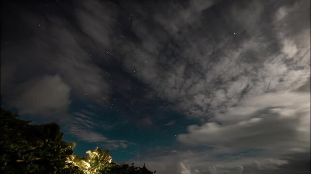 Timelapse of the Milky way core amazing view, galaxy background Night Sky Milky Way on Maldives. Gorgeous night landscape with bright Milky Way. Picturesque astrophotography with constellations.
