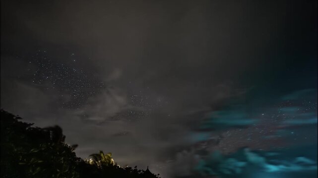 Timelapse of the Milky way core amazing view, galaxy background Night Sky Milky Way on Maldives. Gorgeous night landscape with bright Milky Way. Picturesque astrophotography with constellations.