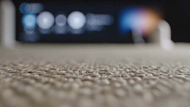 Textured Beige Carpet Fibers Sitting in Soft Focus Indoor Living Room