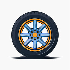 Obraz premium Stylized Car Wheel with Blue and Orange Rim