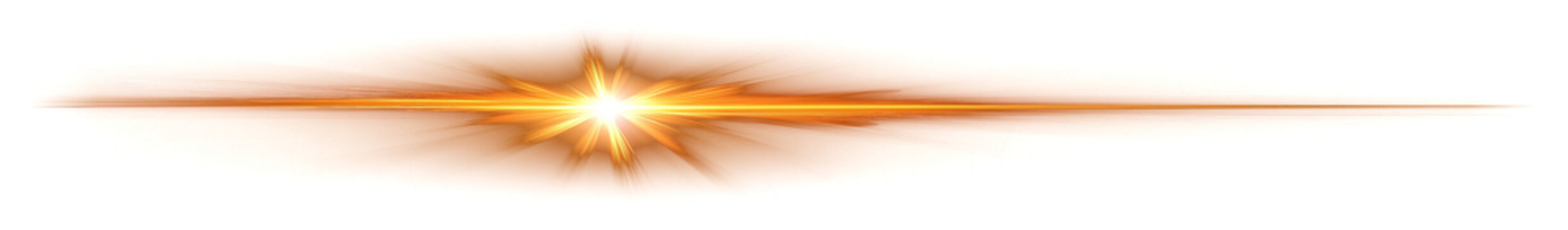 Lens flare brilliant golden sunburst anamorphic light effect designed for natural summer advertisements, cinematic landscapes, and travel vlogs with transparent background.
