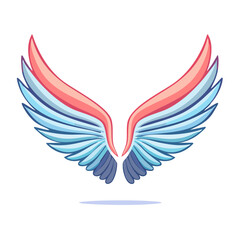 Fototapeta premium Stylized pair of wings with blue and pink feathers