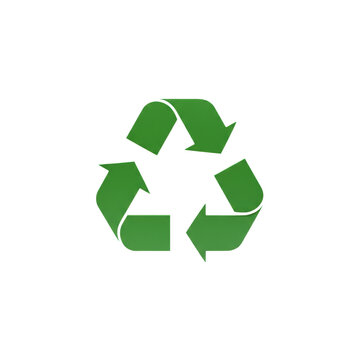 Forest green recycling symbol formed by three interlocking arrows on a transparent background with minimalist studio lighting, concept of environmental awareness