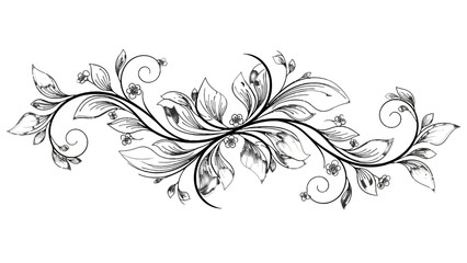 Fototapeta premium Detailed Black and White Floral Ornament with Intricate Leaves and Swirls on Isolated White Background