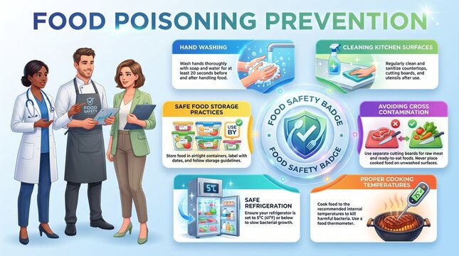 Food safety awareness and prevention tips with diverse professionals  