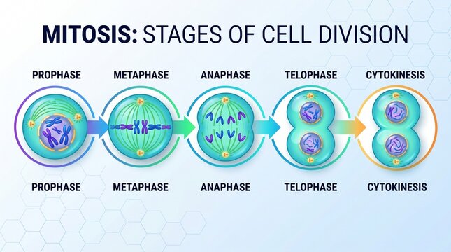Mitosis stages of cell division illustrated in scientific diagram  