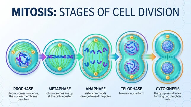 Mitosis diagram illustrating stages of cell division process  
