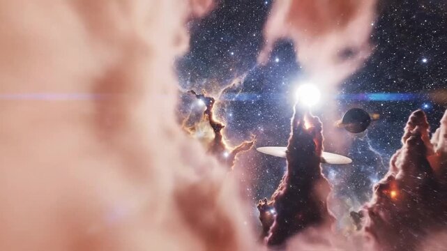 Explore Carina Nebula in deep space in flight with VSRExport on an exciting journey to distant stars and cosmic structures