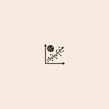 Minimalist data science vector icon, regression analysis chart with scatter plot points, predictive analytics and business growth graph