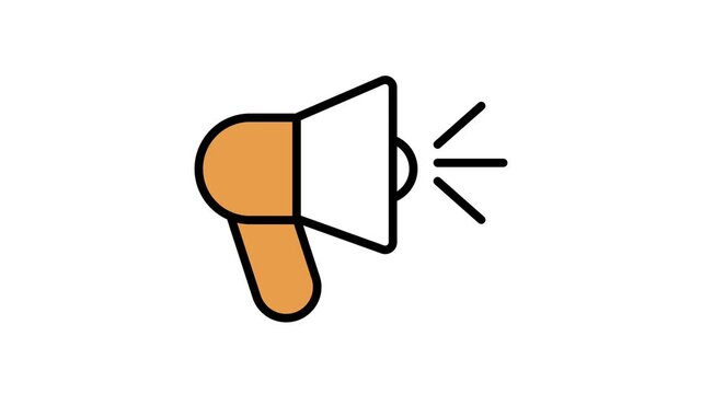Megaphone icon animation. Flat design bullhorn vector illustration broadcasting on white background. Static shot looping motion graphics video with copy space.