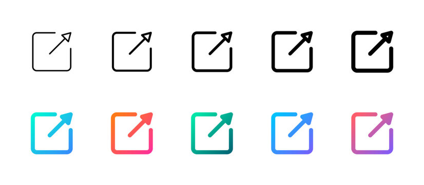 External Link Export Gradient Icon Set. External link, export, share icons in minimal gradient styles for websites, dashboards, navigation, redirects, and app interface actions.