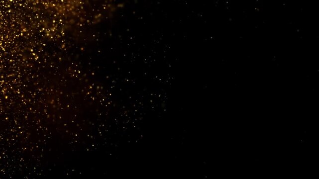 Dust Waves. Particle gold dust flickering on black background. Gold Particles Moving Background. Particle from below. 4k abstract Footage background for text.