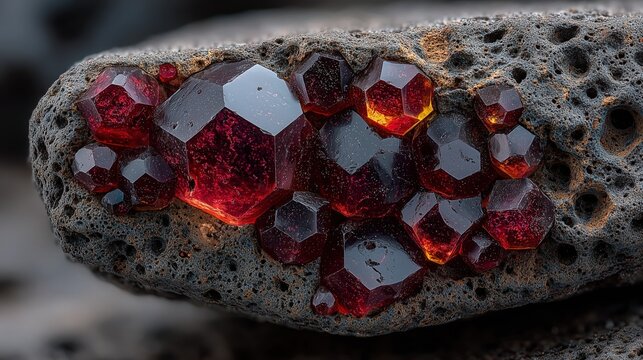 Luxury Scientific Macro Photograph of Garnet Dodecahedrons