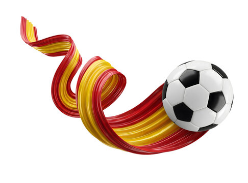 Bandeira da Espanha com Bola de Futebol em 3D