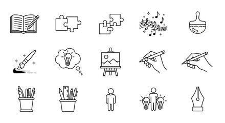 Fototapeta premium Creative icons, design elements, 16 symbols, illustration set, black and white, line art, graphic resources