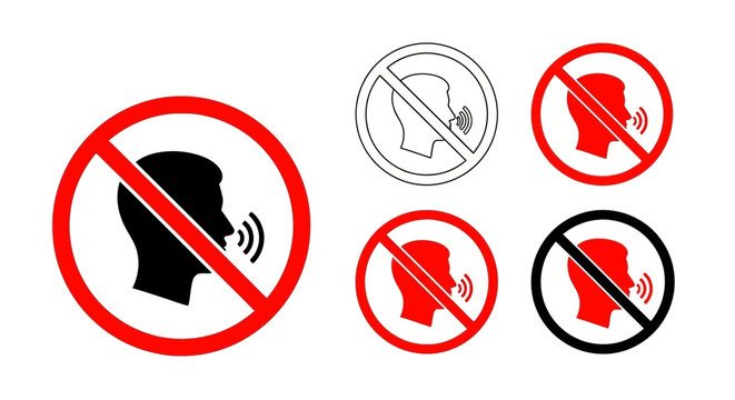 No Talking, Silence, Quiet, No Speaking, Prohibited Signs