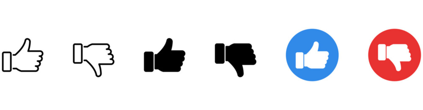 Minimal Thumbs Up Down Reaction Icon Set. Thumbs up and thumbs down icon set | like icon button for feedback, rating, approval, dislike, review states, reaction buttons, and social interfaces.