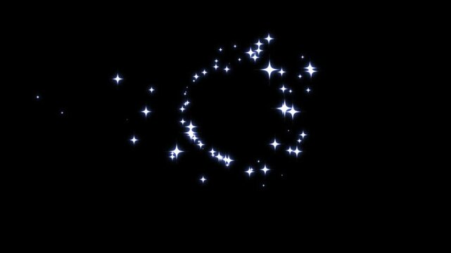 Luxury white glitter sparkle star trail animation with twinkling fairy dust, shimmering starburst light, glowing particle burst, magic pixie dust path and sparkling night sky on black background, 4k