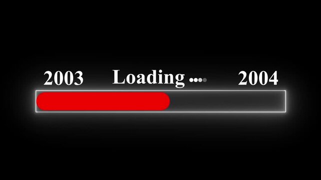 New year 2004 loading bar animation Year changing from 2003 to 2004. Motion graphics of year change concept with black background.4k