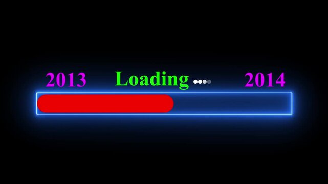 New year 2014 loading bar animation Year changing from 2013 to 2014. Motion graphics of year change concept with black background.4k video.