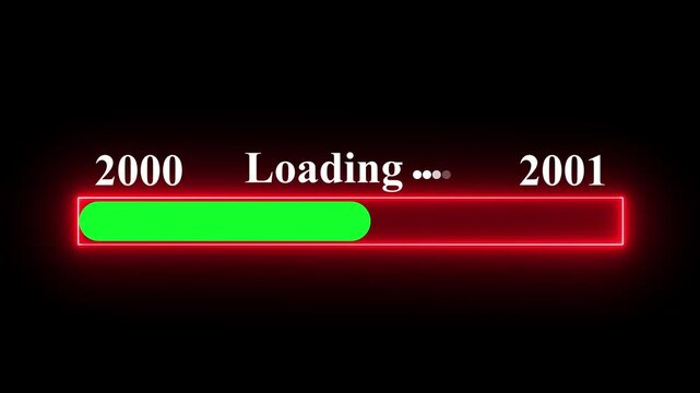 New year 2001 loading bar animation Year changing from 2000 to 2001. Motion graphics of year change concept with black background.
