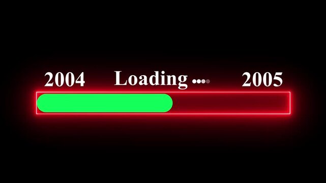 New year 2005 loading bar animation Year changing from 2004 to 2005. Motion graphics of year change concept with black background.