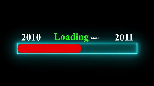 New year 2011 loading bar animation Year changing from 2010 to 2011. Motion graphics of year change concept with black background.